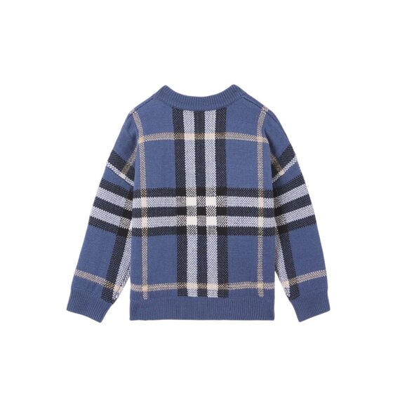 NEW Authentic Burberry Kid’s Blue Check Intarsia Wool Cashmere Sweater - Picture 7 of 8